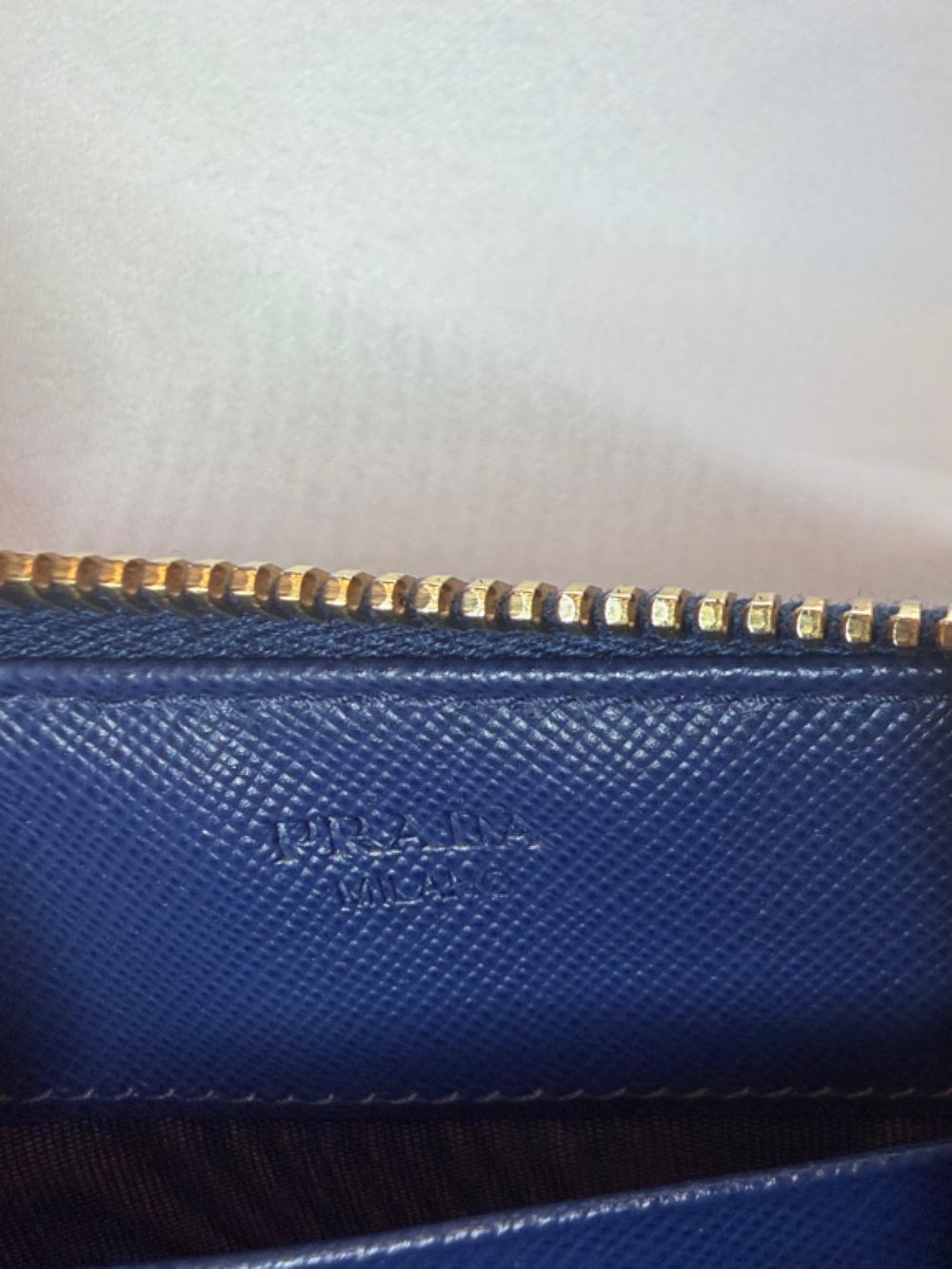 Prada Navy Saffiano Zip Wallet with Gold Logo - Picture 8 of 9